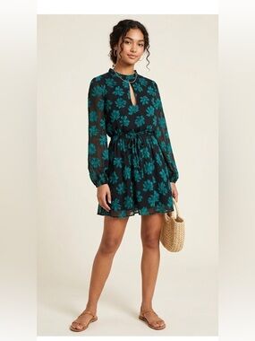 Bar III Black Mini Dress with Teal Floral Print